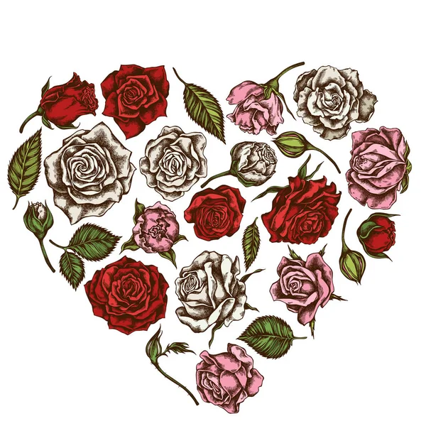 Цветочный дизайн сердца с цветными розами — стоковый вектор