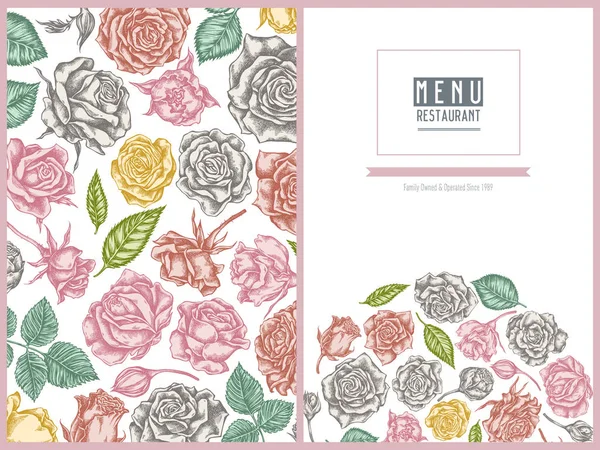 Обкладинка меню квіткового дизайну з пастельними трояндами — стоковий вектор