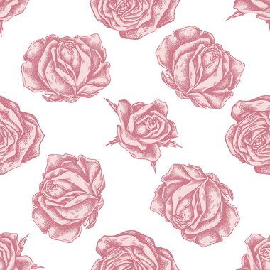 Elle çizilmiş pastel güllerle kusursuz bir desen.