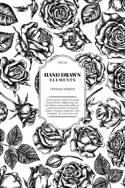 Diseño de tarjetas con rosas en blanco y negro — Vector de stock