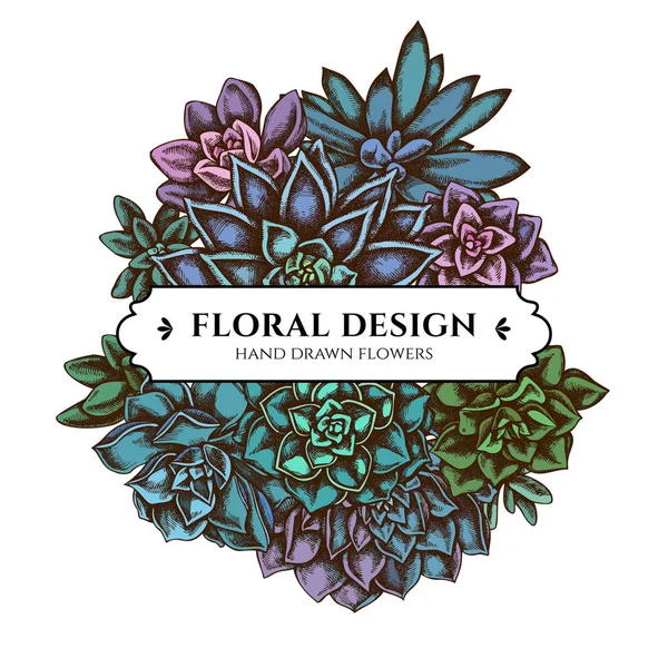 Diseño de ramo floral con equeveria suculenta de color, equeveria suculenta, suculenta — Vector de stock