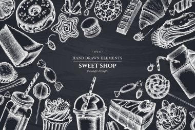 Tebeşir tarçın, makarna, lolipop, bar, şeker, portakal, çörek ve ekmek, kruvasan ve ekmek, çilek, süt kutuları, smoothie cup, lolipop, füme kavanoz, cheesecake, eclair