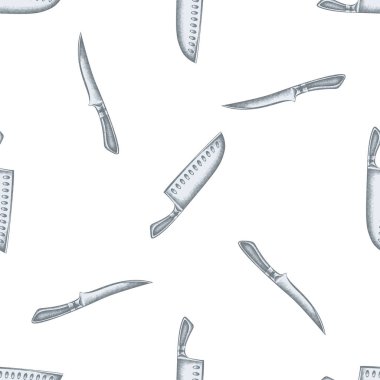 Kusursuz desenli, el çizimi pastel şeflerin bıçakları.