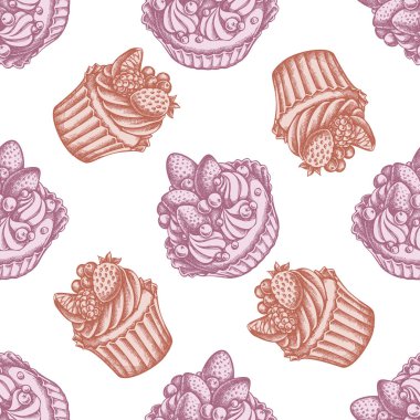 Kusursuz desenli, elle çizilmiş pastalı kek, kek.