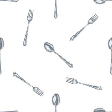 Elle çizilmiş pastel kaşık ve çatalla kusursuz desen.