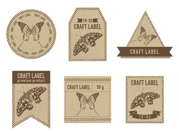Etiquetas de artesanato design vintage com ilustração de andróculos graphium, papilio demoleus — Vetor de Stock