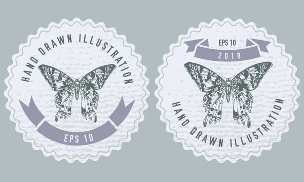 Monochrome labels design with illustration of urania rhipheus — 스톡 벡터