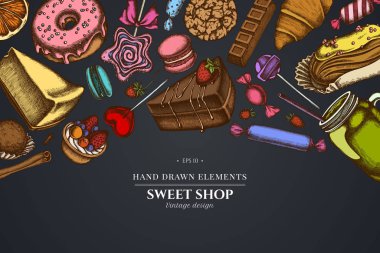 Tarçın, makarna, lolipop, bar, şeker, portakal, çörek ve ekmek, kruvasan ve ekmek, çilek, süt kutuları, smoothie cup, lolipop, füme kavanozları, cheesecake