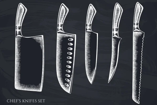 Векторный набор мел ручной работы Ножи поваров — стоковый вектор