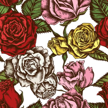 Kusursuz desenli, el çizimi güller.