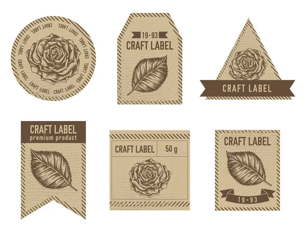 Craft labels vintage design with illustration of roses — Stock Vector