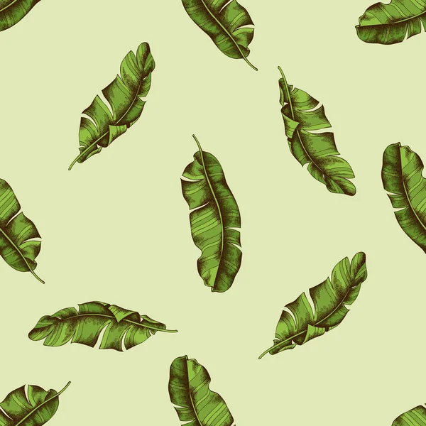 Patrón sin costura con hojas de palma de plátano dibujadas a mano — Vector de stock