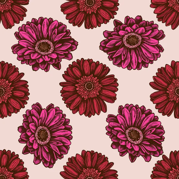 Seamless pattern with hand drawn colored gerbera — Stock Vector
