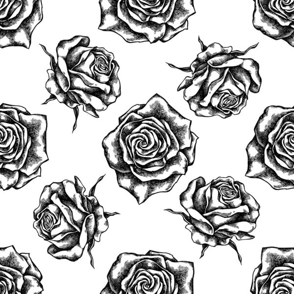Бесшовный узор с черно-белыми розами
