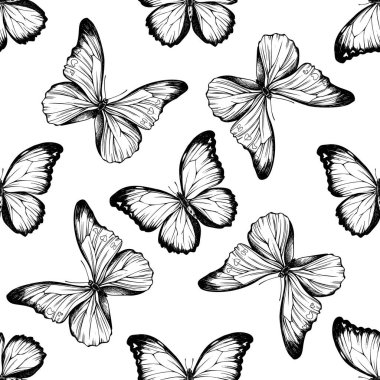 Seamless pattern with black and white menelaus blue morpho, blue morpho clipart