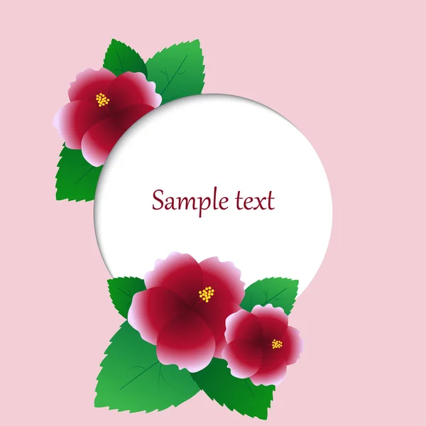 Round scene of hibiscus flower card with sample text place — Stock Vector