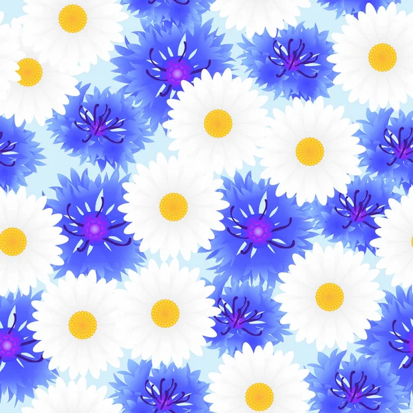 Naadloze patroon van Korenbloem en daizy bloemen — Stockvector