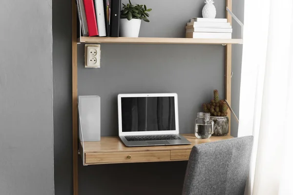 Tiny Home Office Desk With Laptop For Remote Worker — Stock Photo, Image