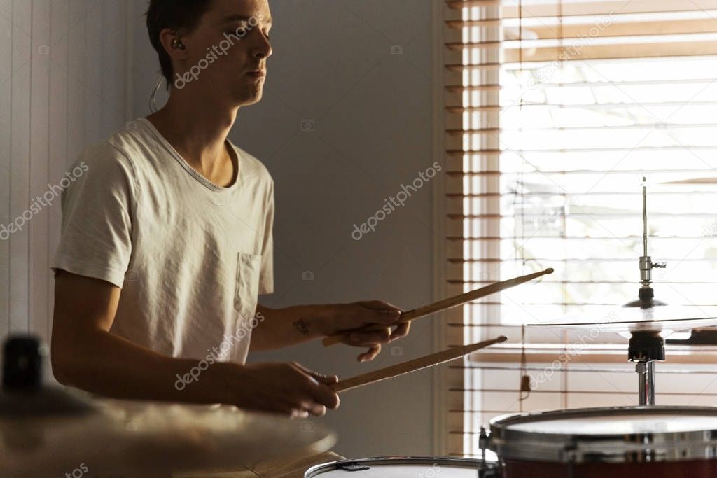 Drummer Practicing Para Diddle On Snare Drum