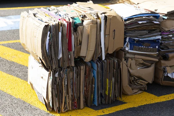 Cardboard Stacked Carefully In Designated Collection Zone — Stock Photo, Image