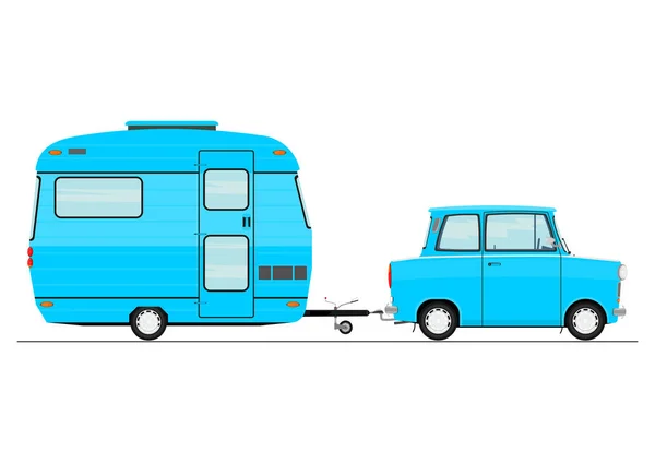 Dessin Animé Avec Une Caravane Vue Latérale Vecteur Plat — Image vectorielle