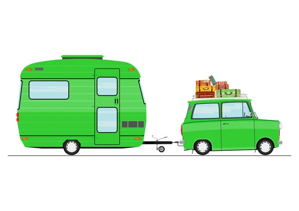 Dessin Animé Avec Une Caravane Vue Latérale Vecteur Plat — Image vectorielle