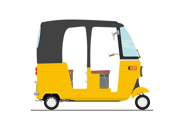 Vecteur Plat Exotique Dessin Animé Trois Roues Tuk Tuk Rickshaw — Image vectorielle