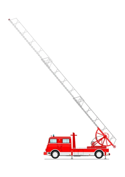 漫画のクラシック消防車 側面図です 平面ベクトル — ストックベクタ