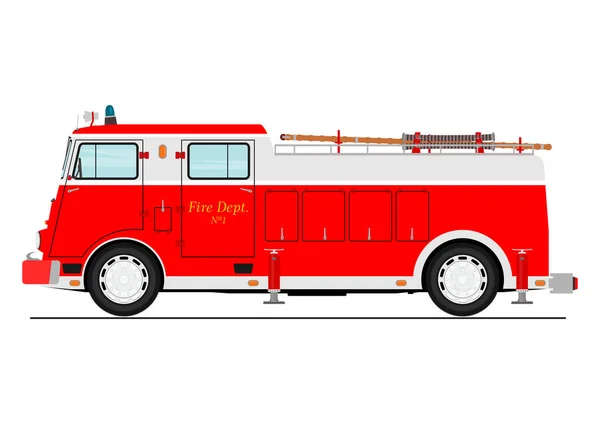 Cartoon Classic Fire Truck Side View Flat Vector — Stock Vector