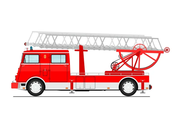 Cartoon Classic Fire Truck Side View Flat Vector — Stock Vector