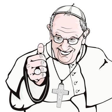 Vatikan. 2018 yıl. Papa Francis düz vektör çizgi roman tarzında beyaz arka plan üzerinde.