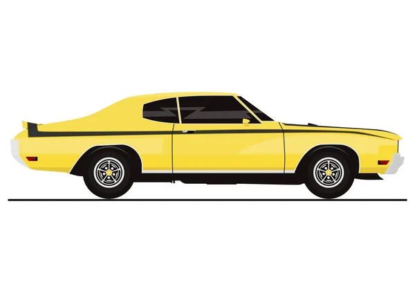 Vector Sticker Retro Muscle Car Side View Flat Vector — Stock Vector