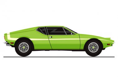 Vector sticker of vintage sports car. Side view. Flat vector. clipart