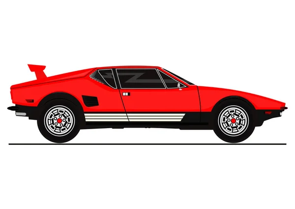 Pegatina Vectorial Coche Deportivo Vintage Vista Lateral Vector Plano — Vector de stock