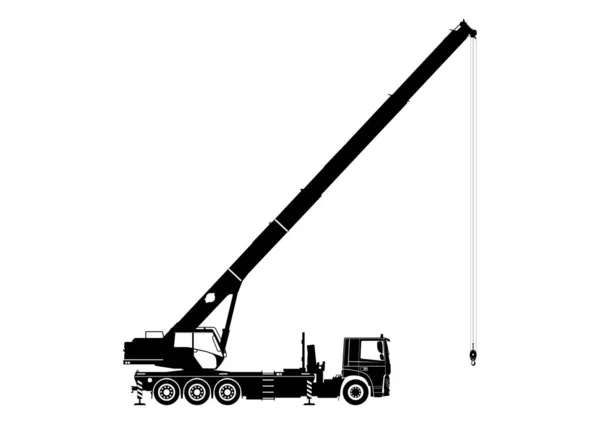 Grue Mobile Silhouette Une Grue Sur Fond Blanc Vue Latérale — Image vectorielle