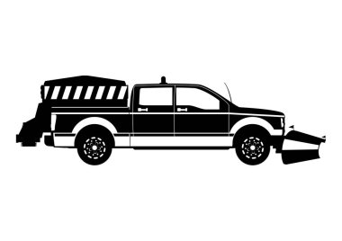 Kar küreme aracı. Beyaz bir arka planda kar küreme silueti. Yan manzara. Düz vektör.