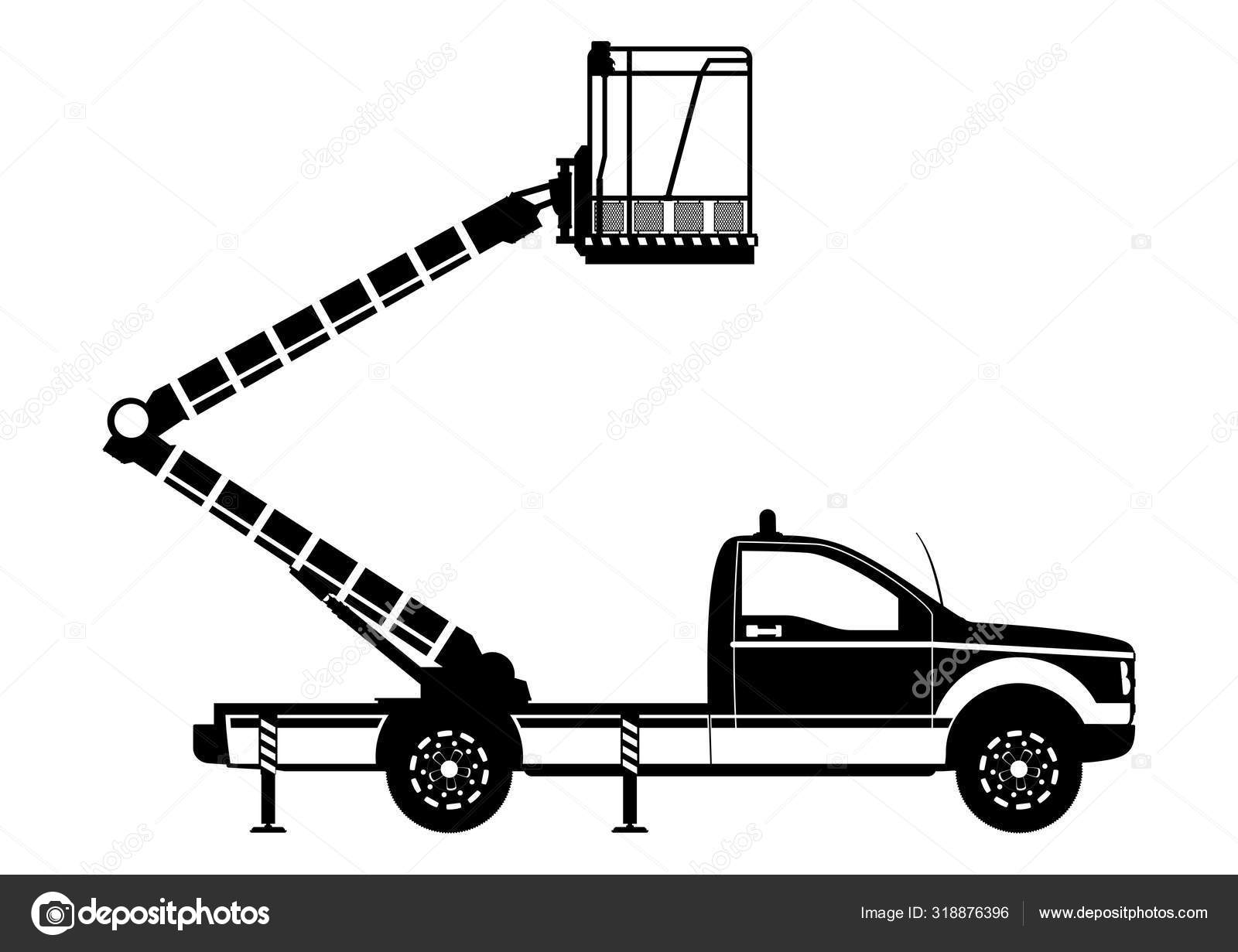 Aerial Work Platform Boom Lift Silhouette Side View Flat Vector — Stock