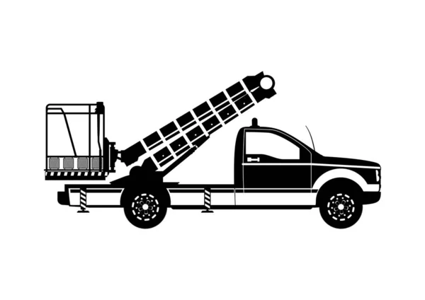 Aerial Work Platform Boom Lift Silhouette Side View Flat Vector — Stock Vector