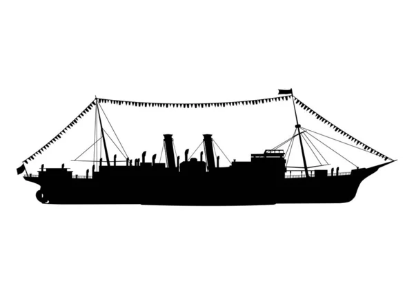 Oud Cruiseschip Silhouet Zijaanzicht Vlakke Vector — Stockvector