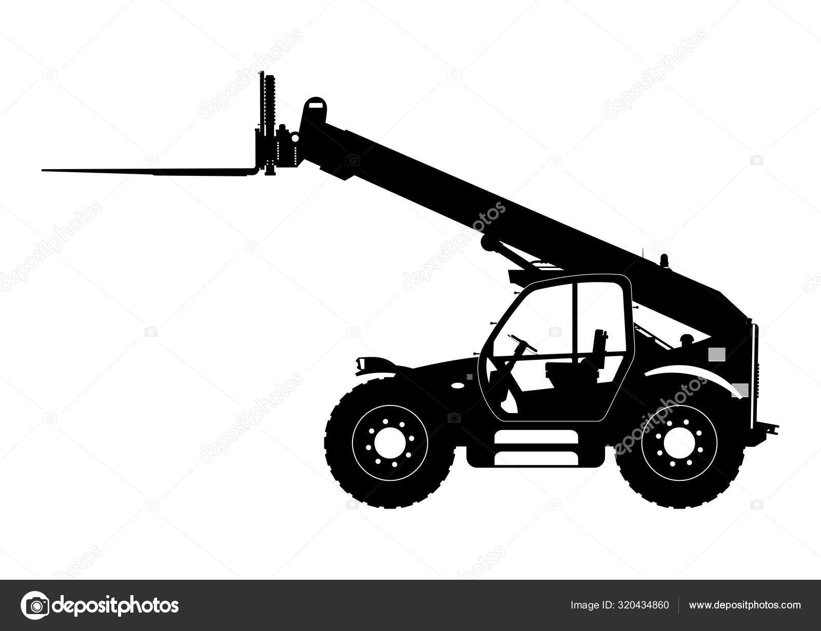 Telescopic Handler Telehandler Silhouette Side View Flat Vector Stock