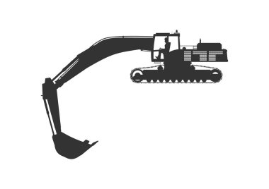 Kazıcı. Büyük, modern bir kazıcının silueti. Yan görüş. Düz vektör.