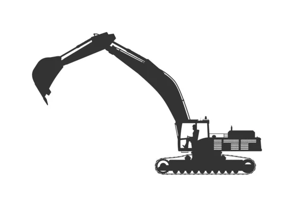 Excavator Silhouette Large Modern Excavator Side View Flat Vector — Stock Vector