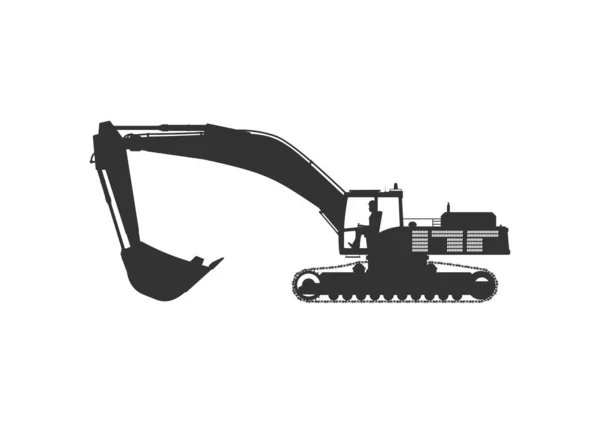 Excavator Silhouette Large Modern Excavator Side View Flat Vector — Stock Vector