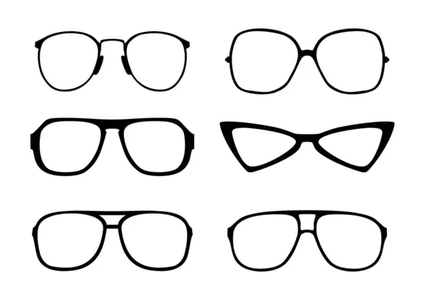 Brillensymbol Set Mit Sechs Modernen Brillenfassungen Frontansicht Flacher Vektor — Stockvektor