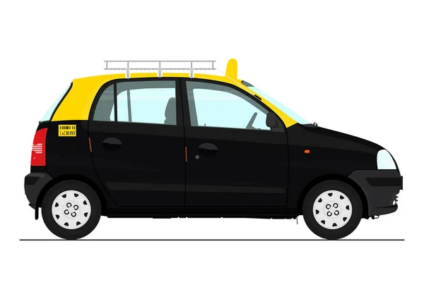 Kleine Aziatische Taxi Zijaanzicht Van Cartoon Indiase Taxi Vlakke Vector — Stockvector