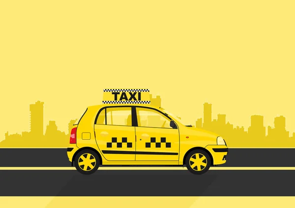 Κίτρινο Ταξί Την Πόλη Στο Βάθος Εικονογράφηση Την Κυριαρχία Του — Διανυσματικό Αρχείο