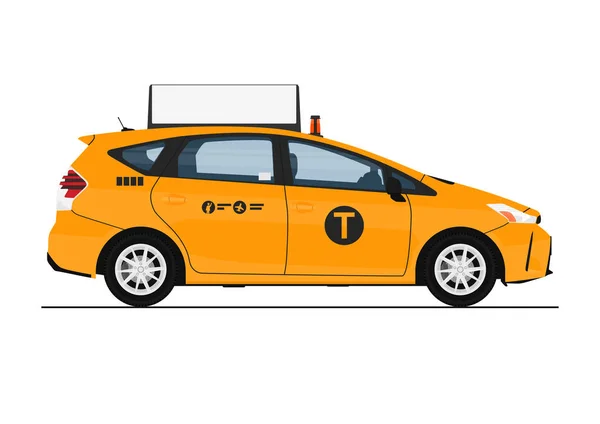 Sárga Taxi Modern Taxi Sárgában Oldalnézetből Lapos Vektor — Stock Vector