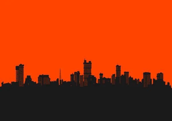 Cityscape Pozadí Jasných Barvách Siluetou Moderního Města Plochý Vektor — Stockový vektor
