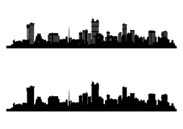 Modern Cityscape Black Silhouette City Windows Flat Vector — Stock Vector