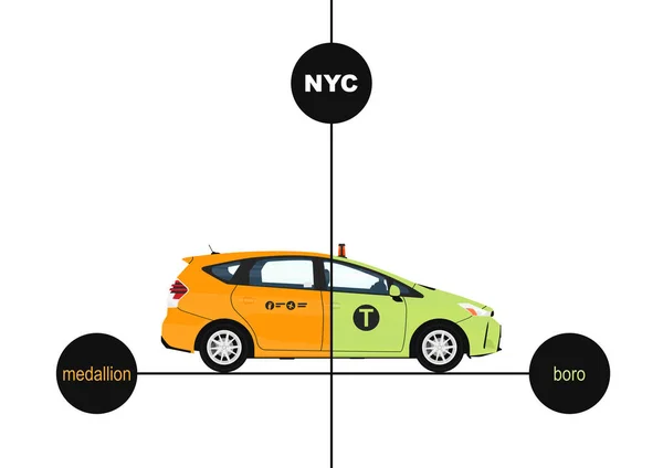 New York Usa Cirka 2020 Begreppet Grön Och Gul Taxi — Stock vektor